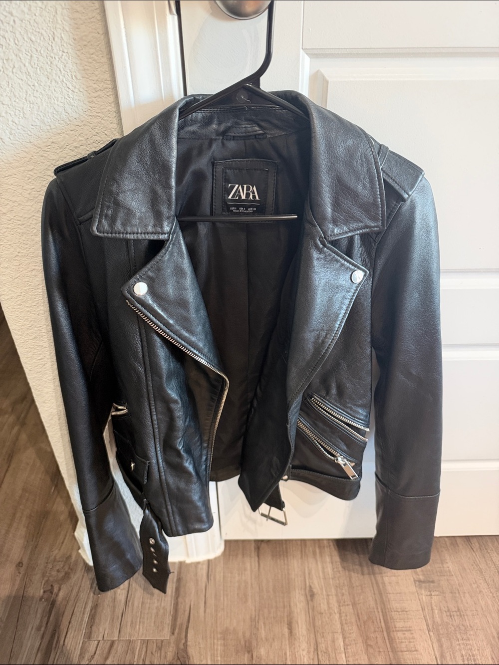 Zara Black Leather Biker Jacket with Silver Hardware